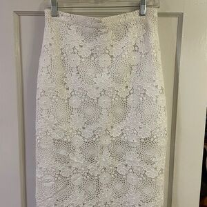 Topshop Crochet Whimsical Feminine White Floral Lace Pencil Skirt